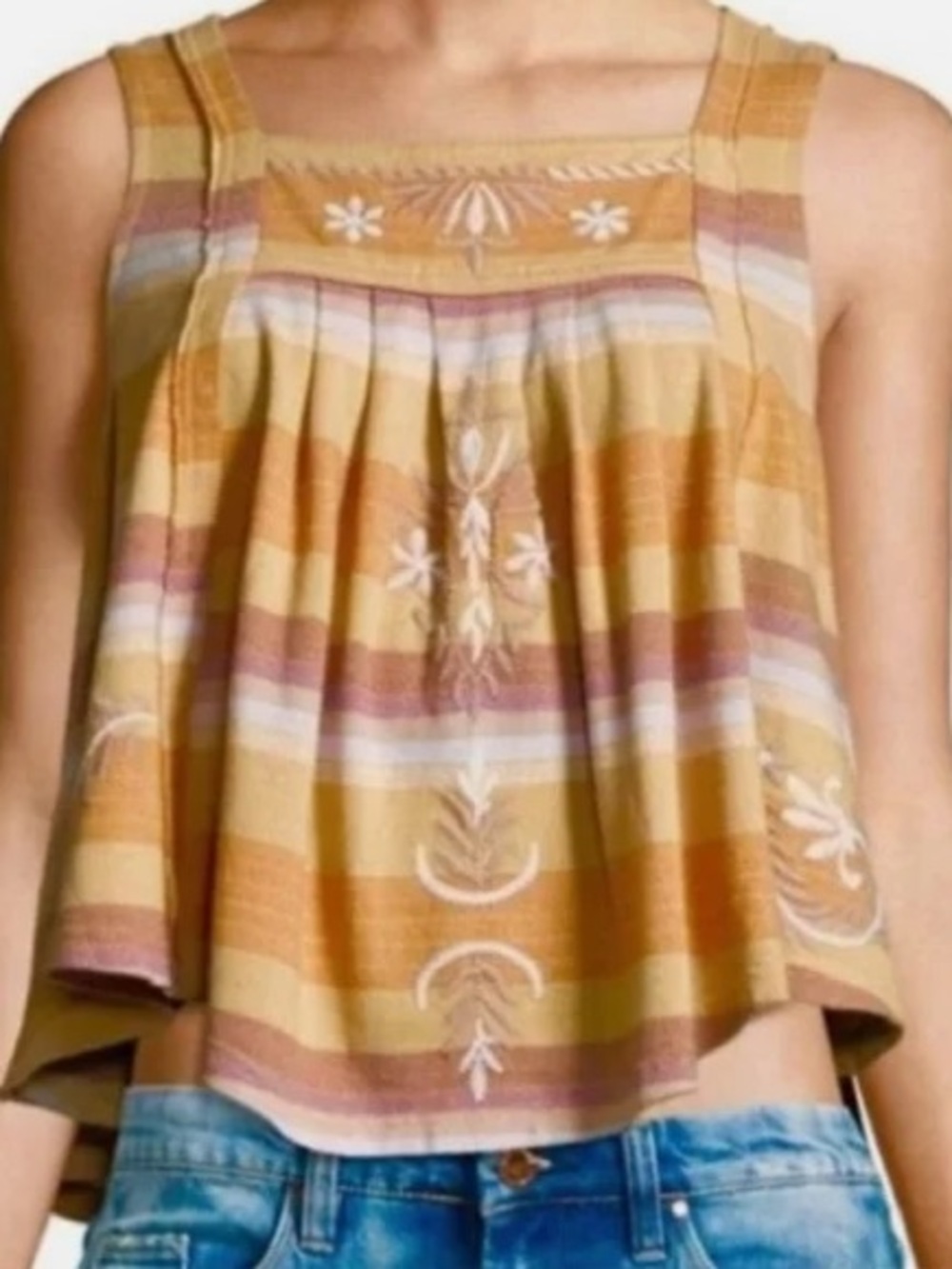 Free People Vintage Stripe Swing Tank in Gold - L